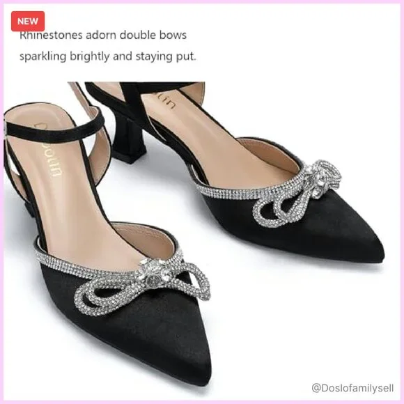 Rhinestone Bow Kitten Heel Pumps Elegant Wedding Party Dress Shoes Wide Fit